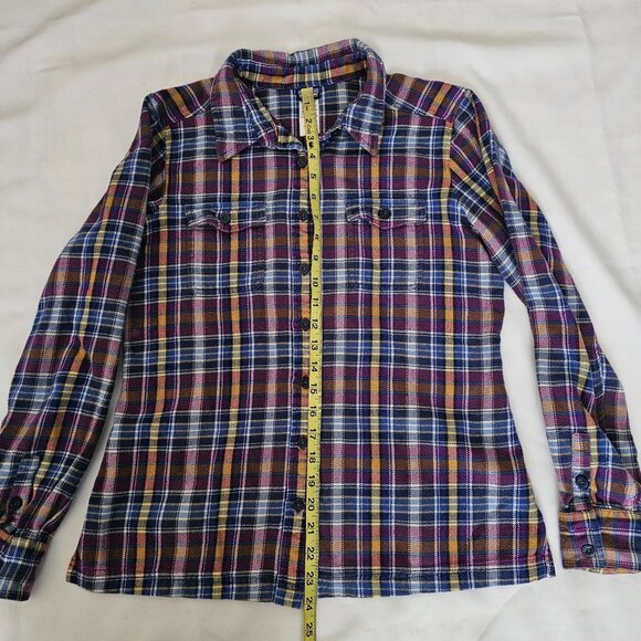 Patagonia Women's Ikat Purple Organic Cotton Long-Sleeved Fjord Flannel Shirt 8 - Picture 12 of 12